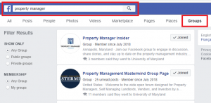 Example of Searching For Property Management Facebook Groups For Using Facebook Groups To Find Commercial Contractors Guide