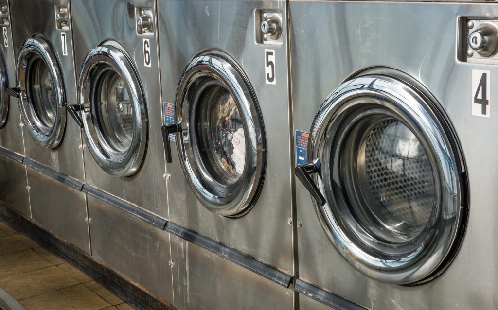  Stainless Steel Commercial Washing Machines Cleaned For CoronaVirus In Multifamily Laundry Room
