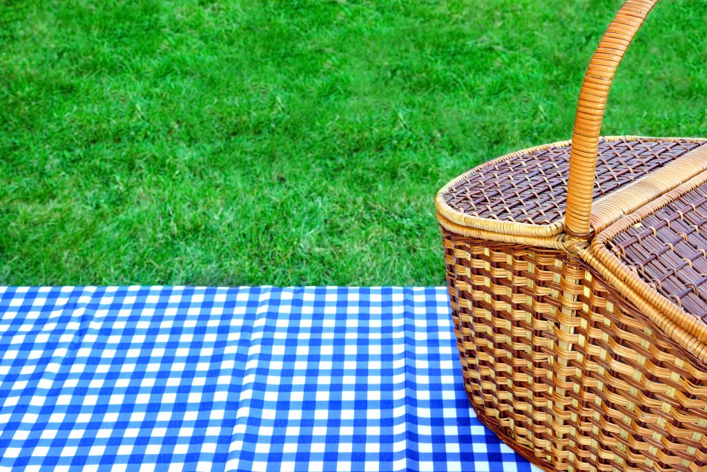Picnic Basket On Blanket In Field During Apartment Resident Event April 2021