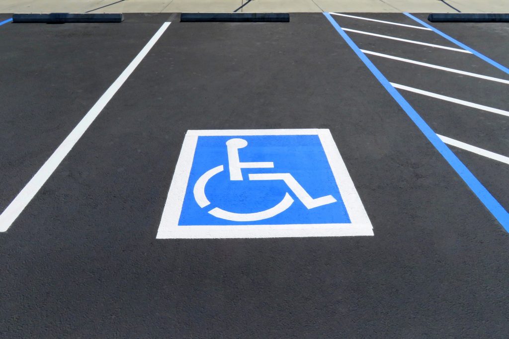 Handicap Parking Spot Markings On Sealcoated Asphalt Parking Lot