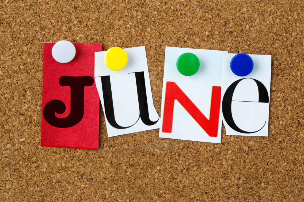 June In Letters On Paper Pinned To Bulletin Board For June 2022 Apartment Resident Event Ideas