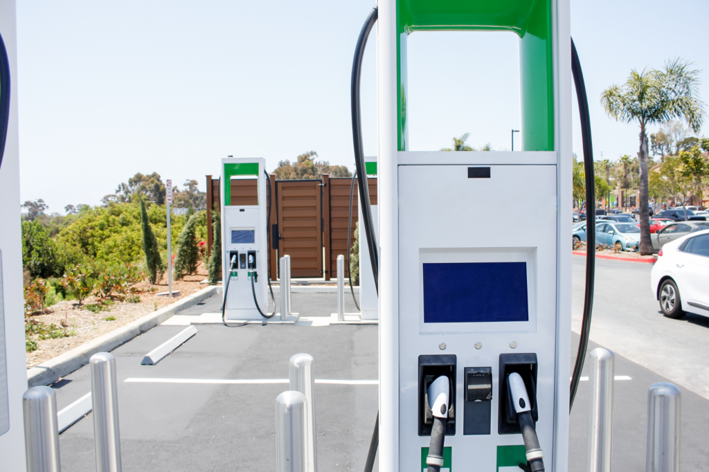 Retail Parking Lot With EV Chargers Installed Using Commercial EV Charging Station Tax Credits 
